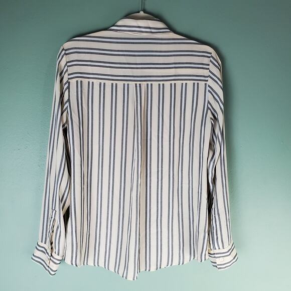 Express Outlet Womens Cream Multicolor Striped Button Up LS Shirt Size Medium - Picture 2 of 7
